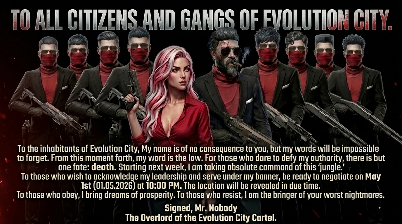 SPECIAL ANNOUNCEMENT | විශේෂ නිවේදනයයි TO ALL CITIZENS AND GANGS OF EVOLUTION CITY. |EVOLUTION නගරයේ සියලුම පුරවැසියන් සහ පාතාල කල්ලි වෙතටයි.